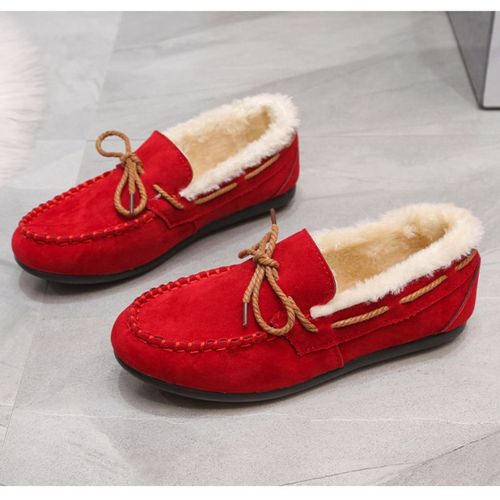 Chaussures Plates En Fourrure Classiques Pour Femmes,Chaussures Parker Rondes  Enfiler,Plate-Forme Chaude En Peluche,Grande Taille,Hiver Dcontract - 37