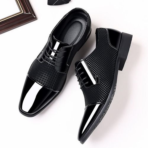 Chaussures Provoqu Classiques En Cuir Verni Oxfords Pour Hommes,Chaussures Formelles  Lacets,Noir,Fte De Mariage,Lumines2023,Tendance - 44