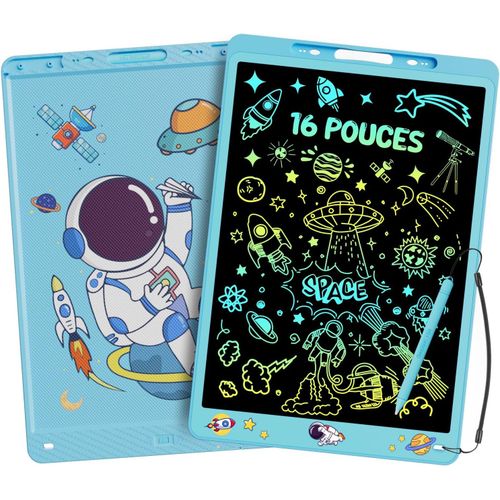 CHECARZHN--NO1-16 Pouces Tablette D'criture Pour Enfants, Tablette De Dessin Lcd Tableau, Avec Fonction De Verrouillage D'Effacement, Cadeau Surpr Pour Filles Garons De 2-8 Ans (Bleu)