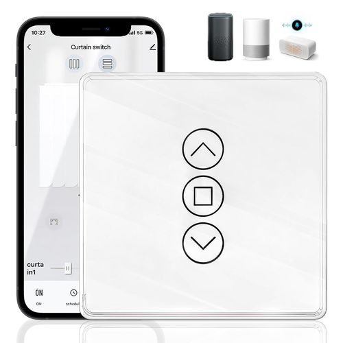 Checarzhn--No1-1pack Interrupteur Volet Intelligent Wifi, Interrupteur De Volet Roulant 86x86mm Avec Contrle Led, Compatible Alexa Google Home, Programmation Intelligente, Vocale Et Contrle  Dista