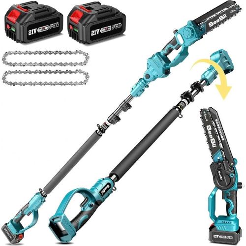 CHECARZHN--NO1-2-En-1 Trononneuse Tlescopique & Mini Trononneuse Avec 2 Batteries De 4000Mah, Trononneuse Sans Balais De 8 Pouces Avec Perche, Extensible Jusqu' 15 Pieds Pour lagage Des Arbres