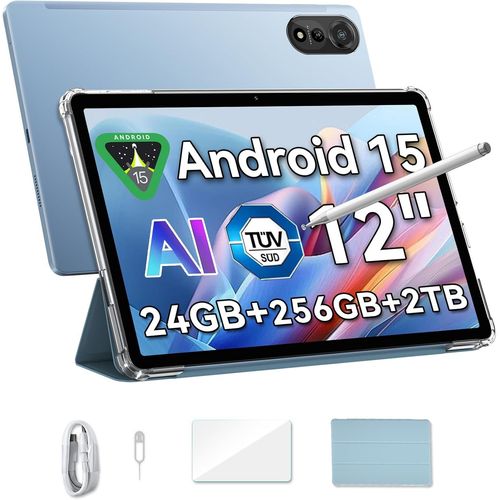 CHECARZHN--NO1- 2 Tablette Tactile 12 Pouces 2K, Tablette Android 15 Avec 24Go Ram+256Go Rom, Octa-Core, 8+16Mp, 9000Mah, Widevine L1, 4G Lte/Wifi 6/Gms/Gps/Face Id
