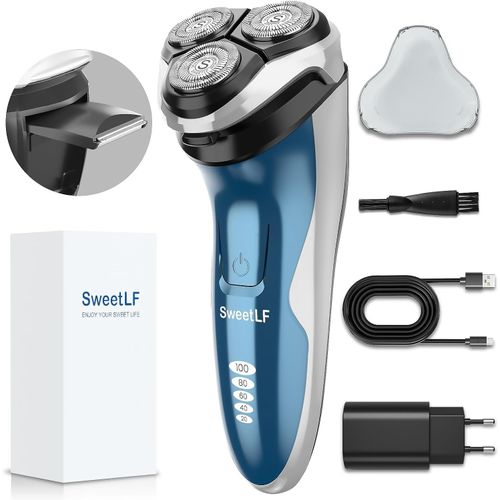 Checarzhn--No1-(2024 Nouveau) Rasoir lectrique Homme,Tondeuse  Barbe Avec Ttes Rotatives 4d, Rasoir Rechargeable Humide Et Sec Avec cran Led, Ra tanche Ipx7 Bleu Marine