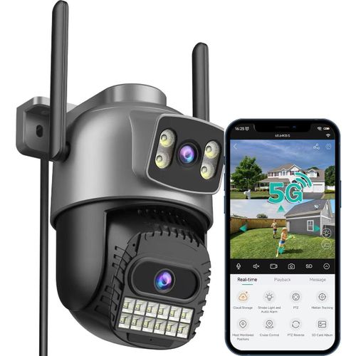 Checarzhn--No1-2k/6mp Camera Surveillance Wifi Exterieure, 2.4/5g Camera Exterieur, Camras De Surveillance Double Lentille, 360, Ptz, Vision Nocturne, Audio Bidirectionnel, Suivi Automatique, Ip66