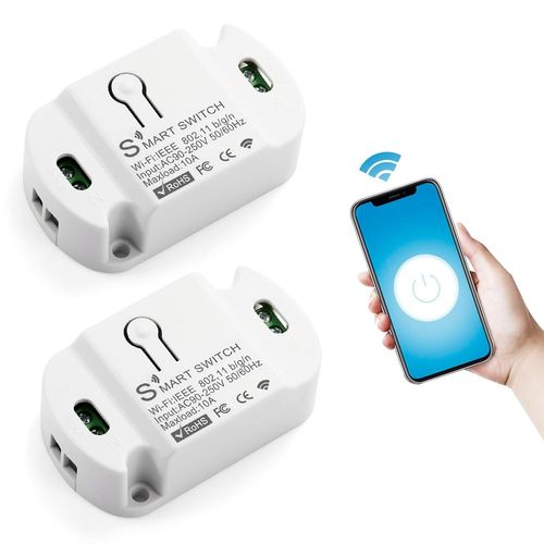 Checarzhn--No1-2pcs Interrupteur Wifi, Interrupteur Connect Alexa, Interrupteur Sans Fil, Mini Alexa Interrupteur Avec Tuya Smart Life App Tlcommande, Wifi Interrupteur Relais Module Compatible Al