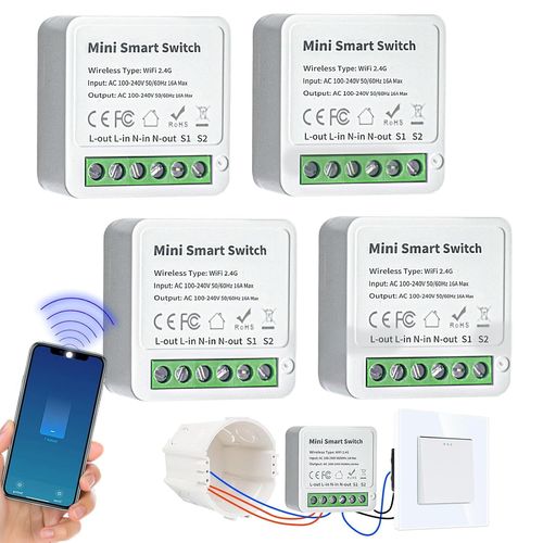 Checarzhn--No1-4 Modules D'interrupteur Intelligents 2 Voies - Interrupteur Wifi Diy Compatible Avec L'application Tuya, Alexa Et Google Home, Interrupteur Connect Conducteur Neutre Ncessaire-S'ada