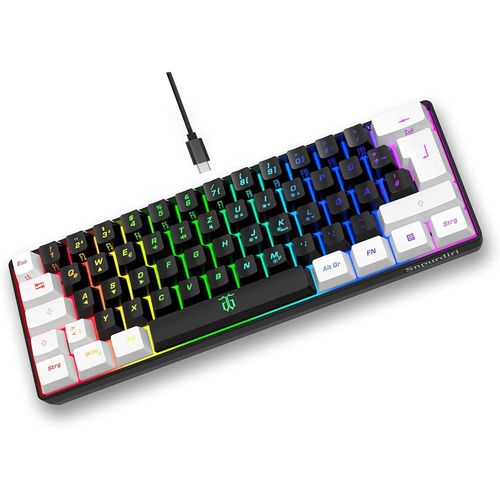 CHECARZHN--NO1-60 % Clavier De Jeu Filaire - Petit Mini Clavier De Jeu Portable Rgb Compact Pour Pc, Mac, Bureau, Jeux (61 Touches, Alphabet Allemand, Blanc/Noir)