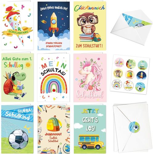 Checarzhn--No1-9 Pcs Cartes De V?ux Pour coliers Cartes D'entre  L'cole, Cartes De V?ux De Rentre Scolaire Licorne Football Cartable