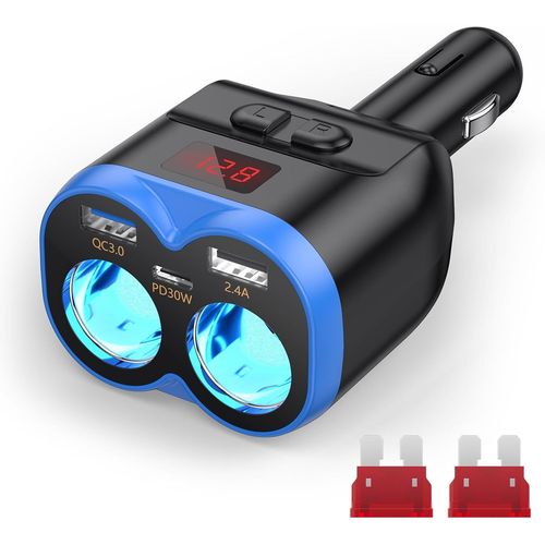 Checarzhn--No1-Allume Cigare Adaptateur 2 Pr , Usb C Chargeur De Voiture 5 En 1, 12v/24v Pd Qc 3.0, 180 W Avec Interrupteur Voltmtre Led, Pour Tlphones Tablettes Et Enregistreurs De Conduite Gps