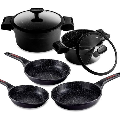 Checarzhn--No1-Alutherm Lot De 7 Casseroles  Induction 2 Poles 20-24 Cm, 2 Couvercles En Verre, 3 Poles 18-20-24 Cm, Fonte D'aluminium, Revtement Anti-Adhsif Sans Pfoa, Convient  Tous Les Types