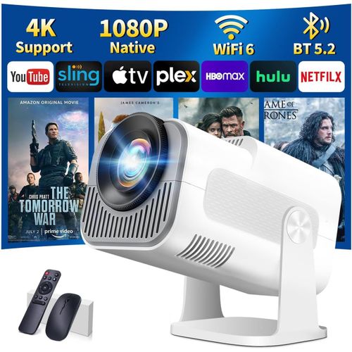 CHECARZHN--NO1-App Intgre Vidoprojecteur 1080P Fhd, Mini Projecteur Video Avec Wifi 6 Bluetooth 5.2, Portable Projecteur 4K Dual Contrle Avec Support 180 Rotation Android Tv/Usb/Pc,Avec Hdmi Et