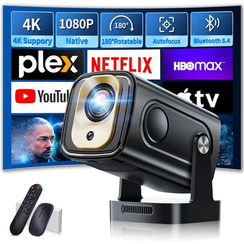 CHECARZHN--NO1-[App Intgre] Vidoprojecteur 2025 Upgraded Videoprojecteur 1080P Fhd 4K, Mini Projecteur Portable Dual Contrle Avec Android 180 Rotation,Projecteur Wifi 6, Bt5.2,Pc/Usb/Tv Avec Hdm