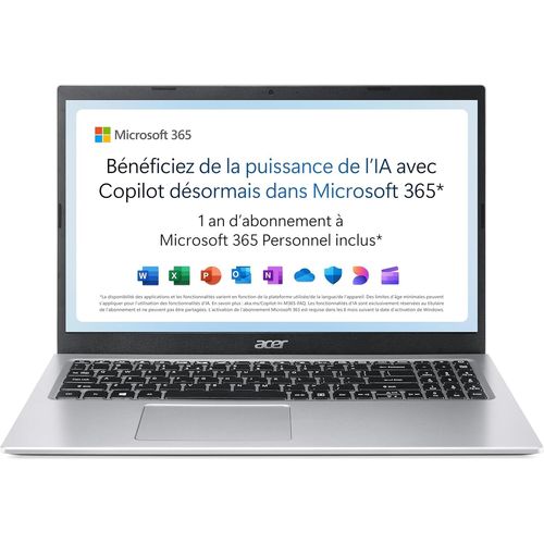 CHECARZHN--NO1-Aspire 1 A115-32-C3Ak Ordinateur Portable 15,6'' Full Hd (Intel Celeron N4500, Ram 4 Go, 128 Go Emmc, Intel Uhd Graphics, Windows 11), Clavier Azerty, Gris, Microsoft 365 Personnel 12