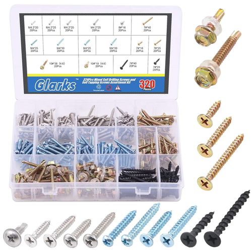 Checarzhn--No1-Assortiment De 320 Vis Auto-Foreuses Et Vis Auto-Taraudeuses - 16 Diffrents Types De Vis  Bois,  Tle Et  Cloison Sche - Pour Bois, Tle Et Cloison Sche