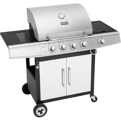 Checarzhn--No1-Barbecue Gaz  4+1 Brleurs En Acier Inoxydable, Gril  Gaz De Puissance 14,5kw Avec Tablettes Et Thermomtre, 2 Roues Directionnelles, 2 Portes, Adapt Pour Jardin Et Extrieure, Arge