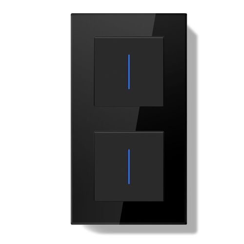 Checarzhn--No1-Bseed Life Double Interrupteur Mural,Interrupteur Encastrable Avec Indicateur Led Avec Cristal Cadre En Verre,Installation Facile,Double 1 Gang 1 Voie 157 * 86mm Noir