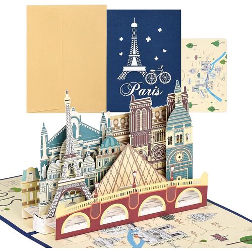 Checarzhn--No1-Carte Voeux De Voyage Pop Up - Carte Anniversaire 3d, Tour Eiffel, Carte Retraite, Cadeau Voyage Vacances, Billet Avion, Convient Aux Hommes, Femmes, Amis, Lune De MielTour De Paris