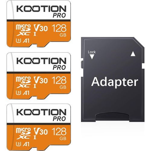 CHECARZHN--NO1-Cartes Micro Sd 128 Go Lot De 3 Avec Uhs-I, U3, V30, A1, Haute Vitesse 100 Mo/Seconde Tf Carte Mmoire D'Enregistrement 4K Avec Adaptateur Pour Smartphones/Tablettes/Camras D'Action/