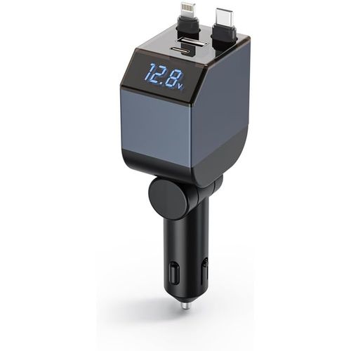 Checarzhn--No1-Chargeur Allume Cigare Usb-C 4 En1,Charge Rapide Pd30w,Double Cbles Rtractable,Voltmtre Led,Chargeurs De Tlphones Portables,Pour Ios,Androde,12-24 V, 84w