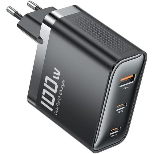 Checarzhn--No1-Chargeur Usb-C 100w 3 Ports, Chargeur Rapide Pd 3.0 Avec 2x Type-C + 1x Usb-A, Design Compact Compatible Pour Macbook Pro/Iphone 15 /Srie Samsung Galaxy/Tablettes