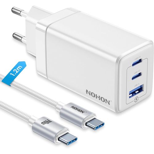Checarzhn--No1-Chargeur Usb-C Rapide Pr 65w Gan 3 Ports Pd3.0 Avec 140w Usb C Rapide Cable 1.2m | Pps Compatible Avec Macbook Pro Air Airpods Ipad Iphone 15 14 13 12 Pro Galaxy S23(Blanc)