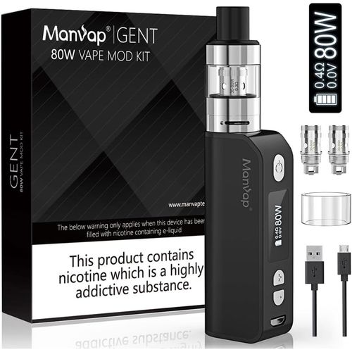Manvap : Checarzhn--No1-Cigarette lectronique Kit Complet 80w 2200mah 2ml Top Refill Atom Ur 0,3ohm, E-Cigarette Vape Pen Set Pas De E-Liquide Sans Nicotine Gent