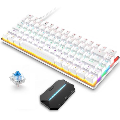 Checarzhn--No1-Clavier Mcanique De Jeu Filaire 82 Touches Et Adaptateur, 80% Rtroclairage Led Arc-En-Ciel Commutateurs Bleu Clavier Anti-Ghosting Pour Windows Mac Linux Pc Ps4 Xbox N-Switch Console Game