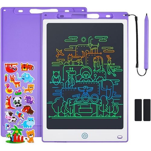 CHECARZHN--NO1-Coozlon Tablette D'criture Lcd Colore 12 Pouces,Tablette Dessin Enfant Pour Eenfants Avec Autocollants De Dessin Anim Animaux Gratuits,Tablette Graphique Cadeaux Effaables Et Ruti