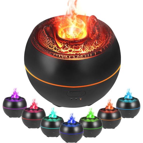 CHECARZHN--NO1-Diffuseur D'Armes Avec Effet Flamme, Humidificateur D'Air, 7 Couleurs, 3 Timer, Arrt Automatique Sans Eau, Diffuseur D'Huiles Essentielles Pour Maison, Bureau, Chambre(Black)