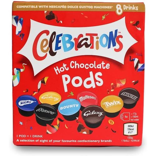 CHECARZHN--NO1-Dosettes De Chocolat Chaud Celebrations Compatibles Avec Les Machines  Dosettes Dolce Gusto Twix, Mars, Bounty, Snickers, Galaxy, Malteser, Voie Lacte Et Caramel Galaxie
