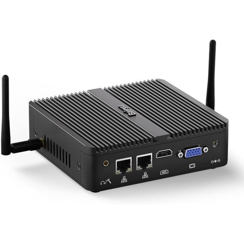 CHECARZHN--NO1-Fanless Mini Pc Celeron J4125, Micro Pc 8 Go Ram Ddr4 256 Go Ssd, Com Rs232, Double Lan Rj45, Sortie Double Affichage, Hd+Vga, Usb3.0, Wi-Fi Double Bande, Bt 4.0