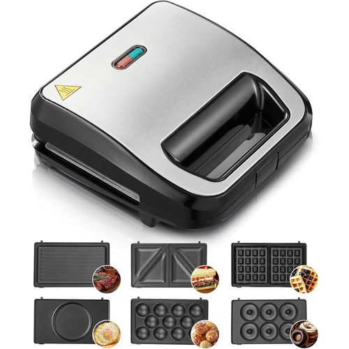CHECARZHN--NO1-Gaufrier 6 En 1, Appareil Croque Monsieur, 750W Multifonctions Machine lectrique, 6 Plaques Antiadhsives Et Dtachables, Cuisson Double Face,Thermostat Automatique