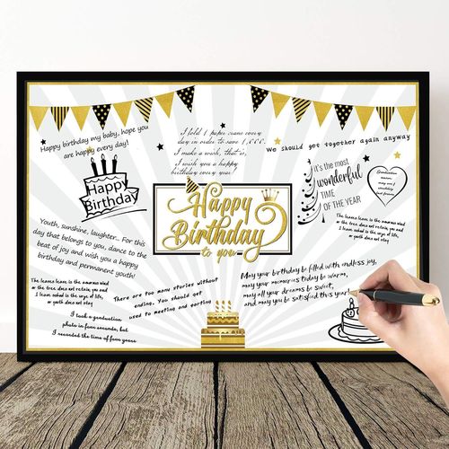 Checarzhn--No1-Grande Carte D'anniversaire toiles De Ballons Noirs Et Or Gants Carte De Voeux Mes Happy Birthday Carte De Dcoration De Fte D'anniversaire Livre D'or Affiche De Signe Alternatif