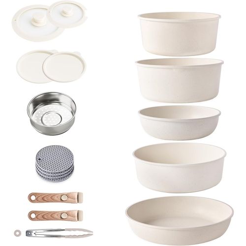Checarzhn--No1-Induction Batterie De Cuisine Avec Poignes Dtachables, Empilables Antiadhsive Granit Sets De Poles Et Casseroles Avec Couvercles, Peu Encombrant Pole  Frire Sans Pfoa