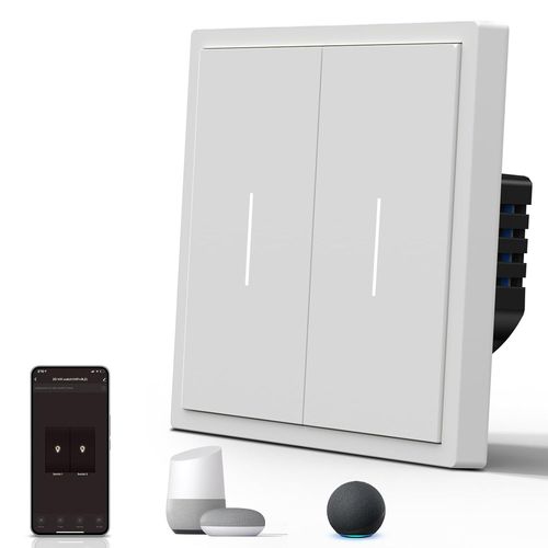 Checarzhn--No1-Interrupteur Alexa En Mat Avec Tmoin Lumineux - Interrupteur Intelligent Encastr Avec Commande Vocale - Srie S - 2 Compartiments 1 Voie - 86 Mm - Blanc