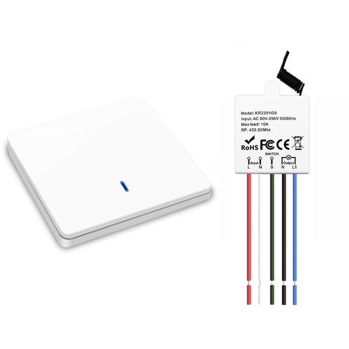 Checarzhn--No1-Interrupteur D'clairage Sans Fil, metteur Radio Mural 433mhz Et Contrleur Rcepteur Rf  Relais 10a, Installation Facile Pour Lampes Jusqu' 1500w, 220v Kit De Bricolage Interrupteu
