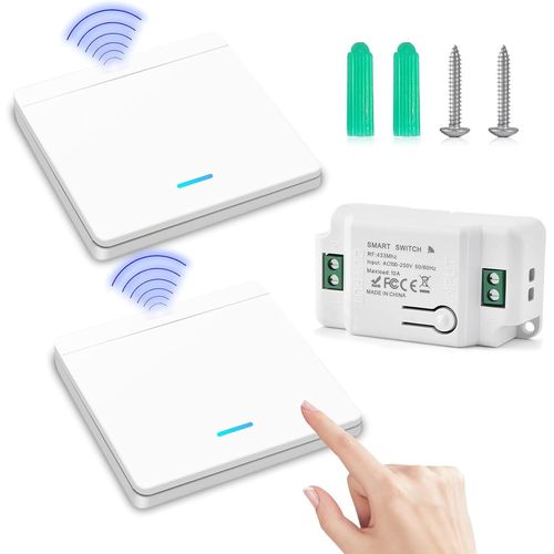 Checarzhn--No1-Interrupteur Sans Fil 230 V 10 A 2000 W - Interrupteur Mural Sans Fil Jusqu' 50 M De Porte - Installation Facile - 1 Rcepteur + 2 Interrupteurs