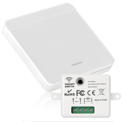 Checarzhn--No1-Interrupteur Sans Fil, Kit Interrupteur Sans Fil, Interrupteur Connect Avec Rf Tlcommande, Porte De 50 M, Installation Facile, Aucun Cblage Ncessaire, Pour Eclairage, Lampe, Pr ,