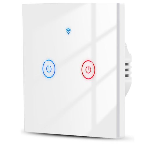 Checarzhn--No1-Interrupteur Tactile Intelligent Wifi Interrupteur D'clairage 2 Groupes Blanc, Sans Neutre+Avec Neutre Mthode De Cblage Double Fonctionne Pour Alexa/Google Home Tlcommande