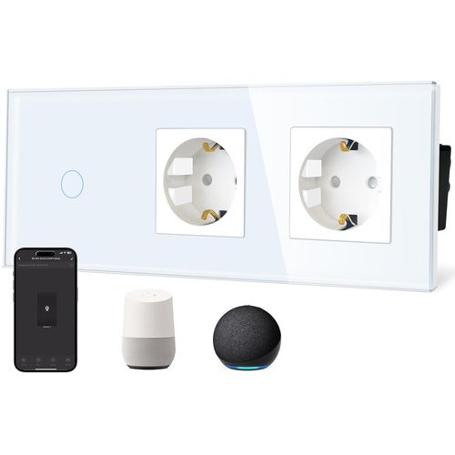Checarzhn--No1-Interrupteur Tactile Wi-Fi Intelligent (Conducteur Neutre Ncessaire) Avec Double Pr Normale, Vitre En Verre, Commande Vocale Alexa, Fonctionne Avec L'application Smart Life Et Tuya, 1