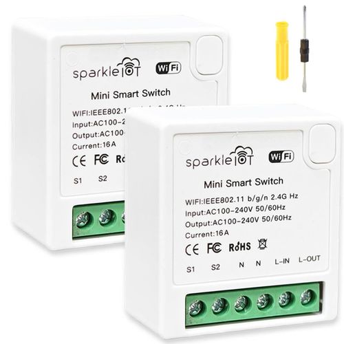 Checarzhn--No1-Interrupteur Zigbee Mini Interrupteur Intelligent Sans Fil Module Disjoncteur Diy Commande  2 Voies Interrupteurs Intelligents 16 A Compatible Avec Alexa, Google Home, Zigbee 3.0 Hub