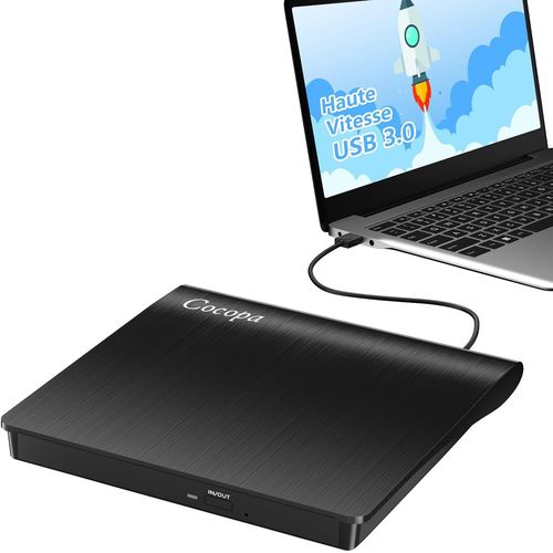 CHECARZHN--NO1-Lecteur Cd/Dvd Externe Pour Pc, Usb 3.0 Graveur Enregistreur Portable Rw/Rom Mince Transmission Rapide Cble Usb Intgre Windows/Mac Os Apple/Imac/Macbook/Laptop/Desktops/Pc Noi