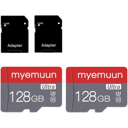 CHECARZHN--NO1-Lot De 2 Cartes Micro Sd C10 Haute Vitesse De 128 Go, Avec Adaptateur Pour Smartphone, Tablette, Console De Jeu, Camra De Scurit Et Camra Embarque (2 X 128 Go)