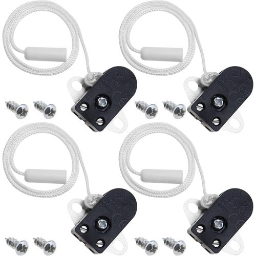 Checarzhn--No1-Lot De 4 Interrupteurs  Tirette En Noir 2 A 250 V  Action Latrale Mini Interrupteurs  Tirette En Mtal Plastique Avec 8x Vis Longueur 28cm Avec Certification Ce