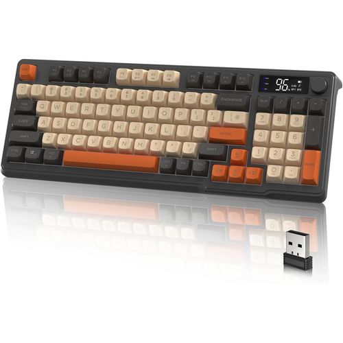CHECARZHN--NO1-M96 Gaming Keyboard Clavier De Jeu Sans Fil Dual Mode Avec 2,4G Et Bt, Clavier Semi-Mcanique Membrane 94 Touche Avec Display & Knob, Rainbow Backlit Pbt Keycap 3000Mah Rechargeable-Grey