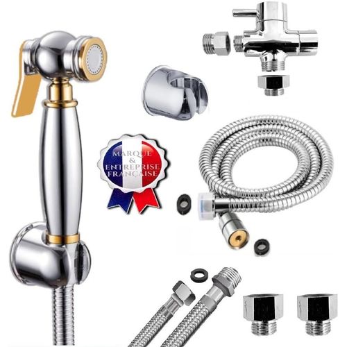 Checarzhn--No1-Marque Frana - Kit Douchette Wc Pour L'hygine Intime - Idal Pour Les Installations Ayant Une Arrive D'eau Par Tuyau Rigide Ou Souple - Standard Franais (Luxury Gold And Chome)