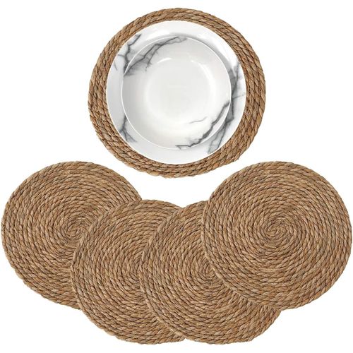 Checarzhn--No1-Mge - Ensemble De 4 Dessous De Plat - Set De Table En Osier - Sets De Table Ronds - Dessous De Plat - Table Ronds Rsistants  La Chaleur Tresss - Support De Pot, Antidrapant, Durabl