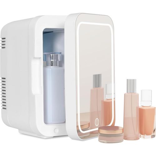 Checarzhn--No1-Mini Frigo Cosmtique 4l Avec Miroir Led, Petit Frigo De Chambre Cosmtique Avec Fonction Chaud/Froid, Mini Rfrigrateur Portable, 12v/220v, Miroir Maquillage Pour Voitures (Blanc)