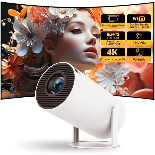 CHECARZHN--NO1-Mini Projecteur 4K Videoprojecteur, Android 11 Projecteur Video Avec Bluetooth 5 & Wifi 6, 1080P Retroprojecteur Portable Projector Pour Tlphone/Tv Stick/Hdmi/Ps5/Ios