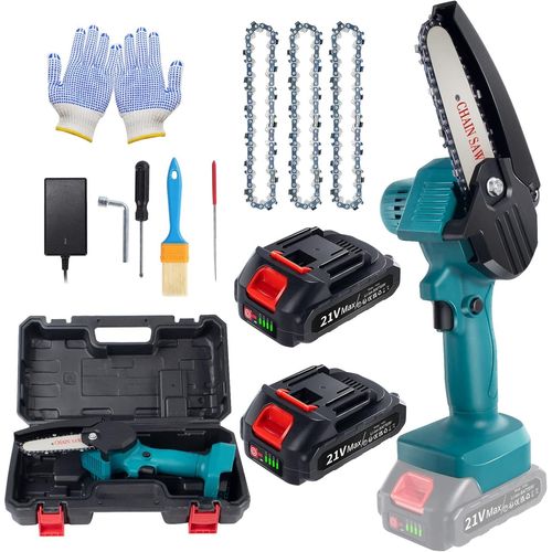 CHECARZHN--NO1-Mini Trononneuse Avec Batterie, 21 V, 4 Pouces, Mini Trononneuse Sans Fil, Avec 2 Batteries Et Chargeur, Trononneuse  Une Main Avec Protection Anti-claboussures Et Verrouillage De